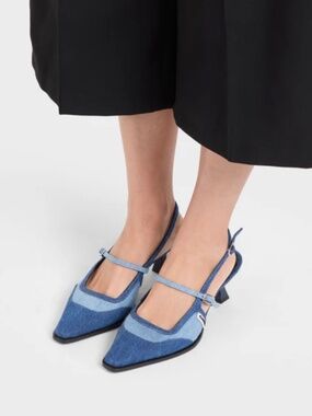Brand new Carel Paris denim slingback kitten heels